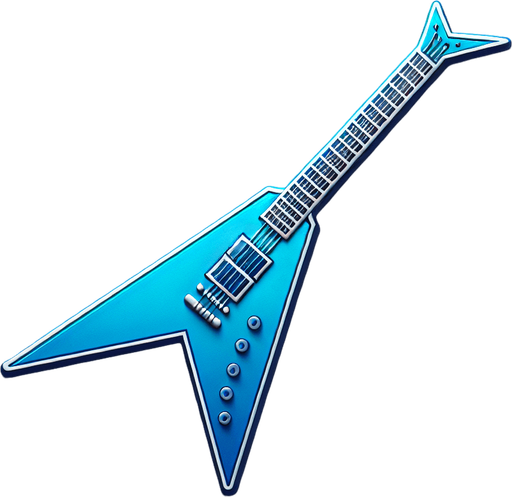 Blue Electric guitar flying v.
Single Game Texture.  In-Game asset.  2d.  Blank background.  High contrast.  No shadows