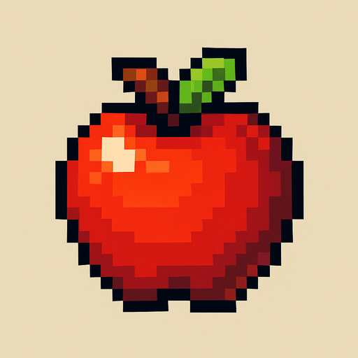 pixel art of an apple.
In-Game asset.  2d.  High contrast.  No shadows