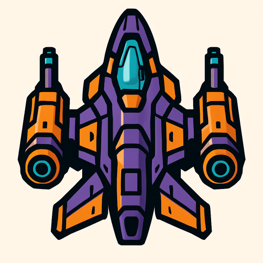 Space ship with guns.
In-Game asset.  2d.  High contrast.  No shadows