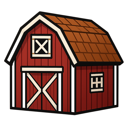 Barn.
Single Game Texture.  In-Game asset.  2d.  Blank background.  High contrast.  No shadows