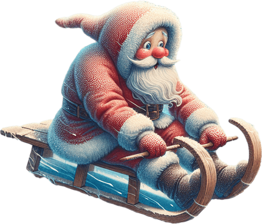 a pergament with a freezing santa on a sledge in the sky. There is the text: "using the stationary mode is useful, but only movement will warm you up"