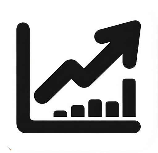 Стрелка графика стемится вверх, черный.
Single Game Texture. In-Game asset. 2d. Blank background. High contrast. No shadows.