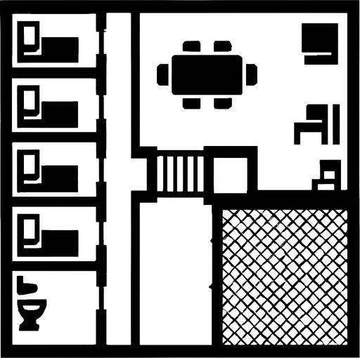 a top down white black theme prison. In-Game asset. 2d. High contrast. No shadows.
In-Game asset.  2d.  High contrast.  No shadows