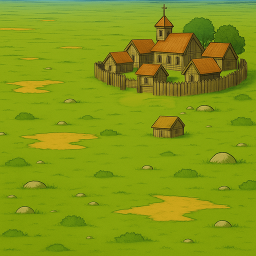 sağ üst köşeye çevresinde eski tahta çitler olan çok küçük bir köy ekle