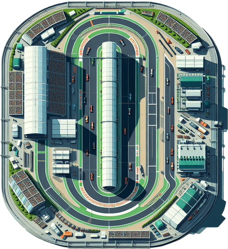Race track top view.
Single Game Texture. In-Game asset. 2d. Blank background. High contrast. No shadows.
