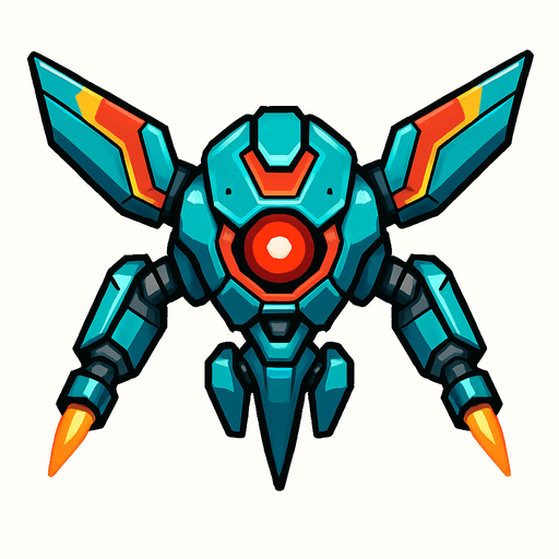 different cyber flying enemy from the front side facing camera. HD colors. separated
In-Game asset.  2d.  High contrast.  No shadows
