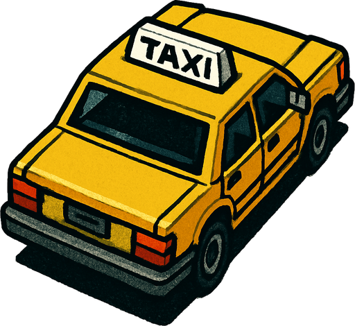 taxi, seen from behind Top-down right angle, gta2, Single Game Texture. In-Game asset. 2d. Blank background. High contrast. No shadows.isometric.
In-Game asset.  2d.  High contrast.  No shadows