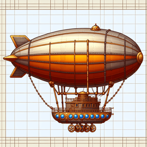 Дирижабль, мультяшный.
Single Game Texture.  In-Game asset.  2d.  Blank background.  High contrast.  No shadows