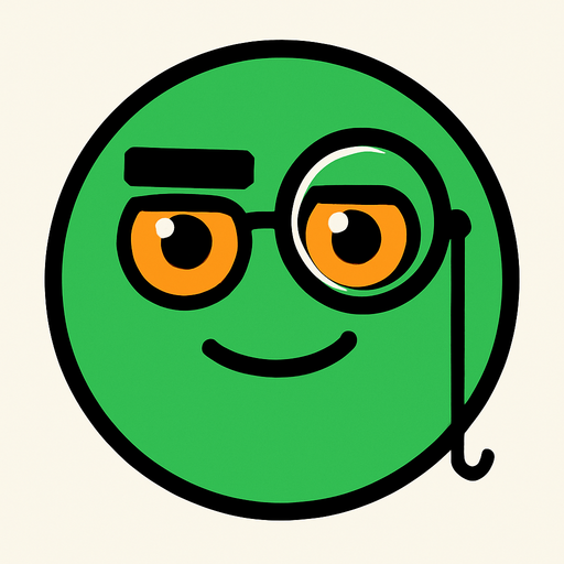 a green circle that is very smart and has a monocle and has orange eyes.
In-Game asset.  2d.  High contrast.  No shadows