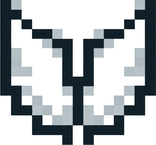 An icon of white wings. Pixel art..
Single Game Texture.  In-Game asset.  2d.  Blank background.  High contrast.  No shadows