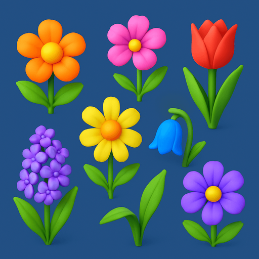 Pack of different flowers, 3D flowers, without black lines around it!
In-Game asset.  High contrast.  No shadows. 3D