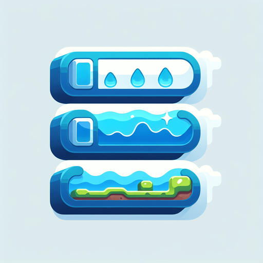 water health bar
Single Game Texture. In-Game asset. 2d. Blank background. High contrast. No shadows.