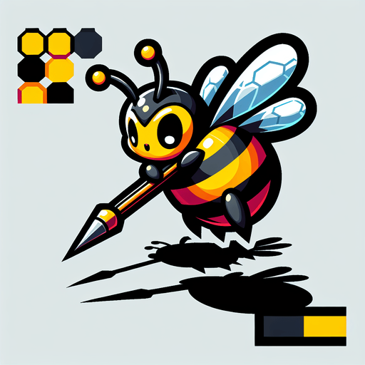 chibi vertical image of bee. dived down attack with spear sting 
Single Game Texture.  In-Game asset.  2d.  Blank background.  High contrast.  No shadows