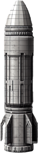 A small real  missile 2d view
View of whole body vertically.
Single Game Texture. In-Game asset. 2d. Blank background. High contrast. No shadows.