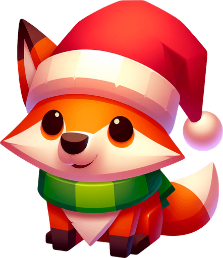 Лис в новогодний шапке Single Game Texture. In-Game asset. 2d. Blank background. High contrast. No shadows.
