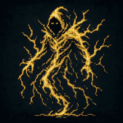 Lightning spirit character 
Dark souls style 2d pixel art.
In-Game asset.  2d.  High contrast.  No shadows