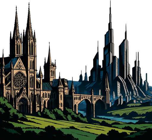 anime image realistic ghotic medieval futuristic landscape from distance add clear blue sky day
In-Game asset.  2d.  High contrast.  No shadows.
In-Game asset.  2d.  High contrast.  No shadows