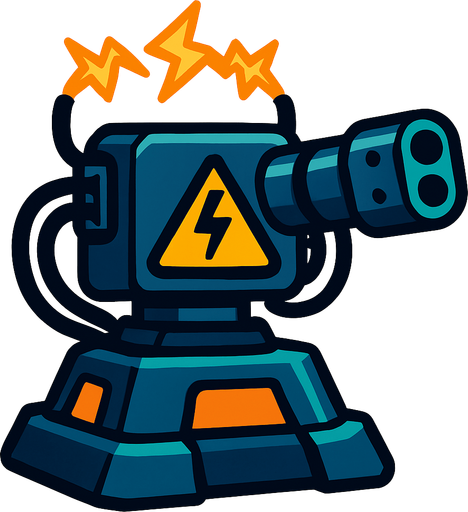 Electrical turret.
In-Game asset.  2d.  High contrast.  No shadows