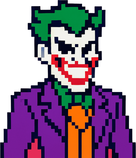 pixel art joker.
In-Game asset.  2d.  High contrast.  No shadows