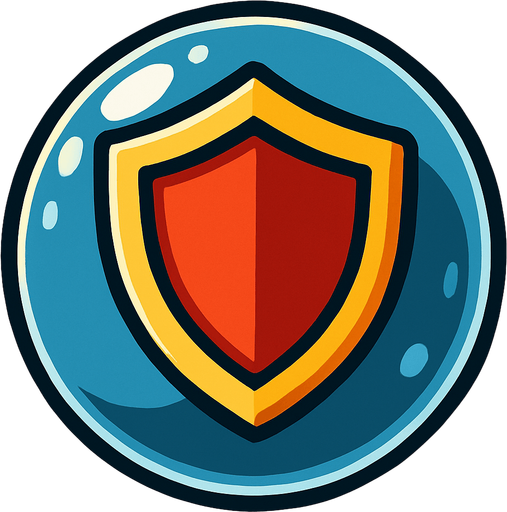 a shield inside a glass bubble.
In-Game asset.  2d.  High contrast.  No shadows