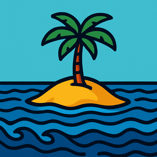 ים עם אי בודד במרכזו.
In-Game asset.  2d.  High contrast.  No shadows
