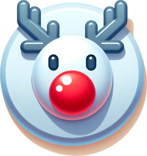 one cute christmas reindeer head with a red nose. plastic style. Single Game Texture. In-Game asset. 2d. Blank background. High contrast. No shadows.