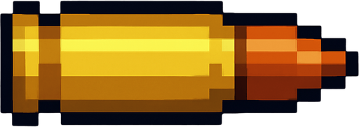 bala de rifle de asalto hecha con pixeles.
In-Game asset.  2d.  High contrast.  No shadows