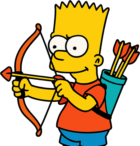 Bart holding a toy bow and has a quiver full of toy arrows.
In-Game asset.  2d.  High contrast.  No shadows