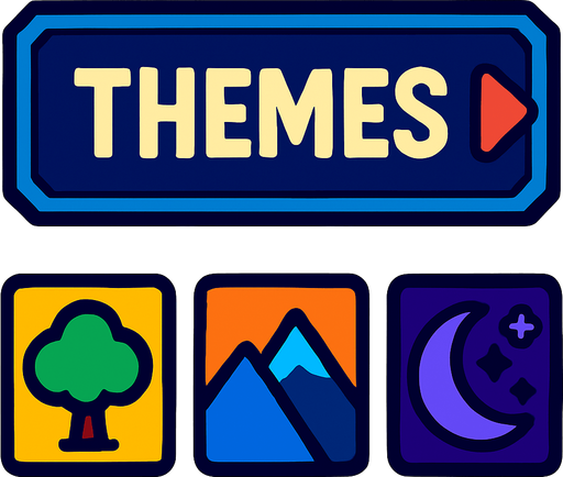 Öyle bir şey istiyorumki oyunlardaki gibi böyle oraya tıklarsın temalar açılır ya temaları andıran birşey.
In-Game asset.  2d.  High contrast.  No shadows