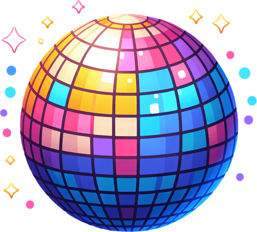 Bola disco.
Single Game Texture.  In-Game asset.  2d.  Blank background.  High contrast.  No shadows