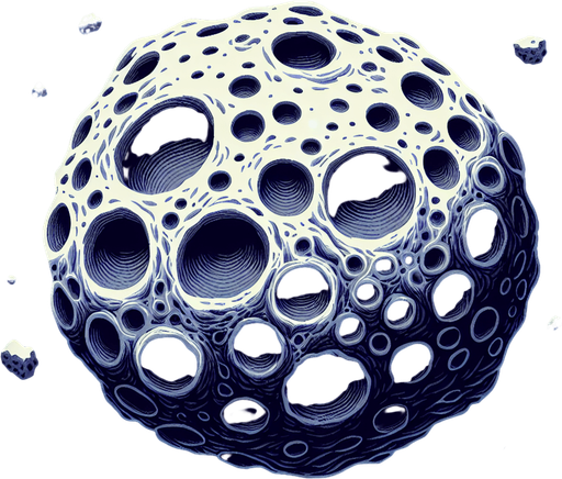 Um asteroide torto com crateras, 2d jogo, fundo png.
Asteroide torto
