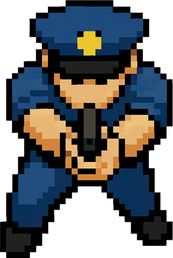 Draw a Cop in Have Gun Usin 2 hand of gun 2D Pixel Art Style and Do It from an Above Perspective.
In-Game asset.  2d.  High contrast.  No shadows