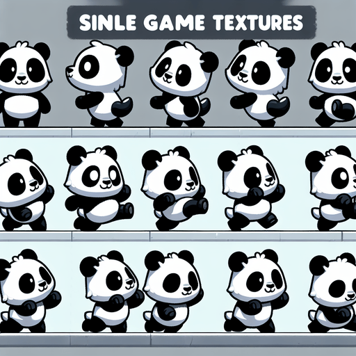 ayakta koşan bir pandanın farklı anları.
Single Game Texture. In-Game asset. 2d. Blank background. High contrast. No shadows.