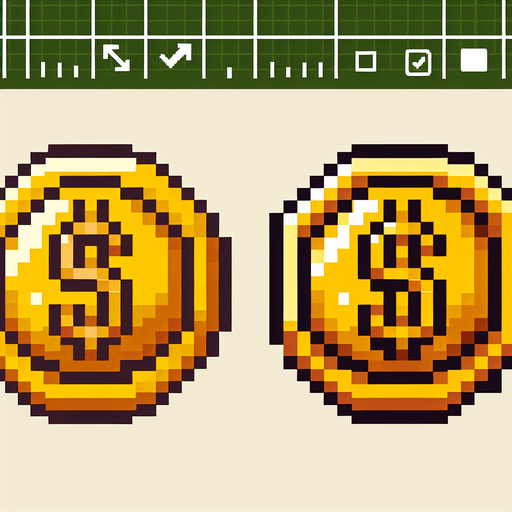 Pixelated gold coin.
Single Game Texture.  In-Game asset.  2d.  Blank background.  High contrast.  No shadows