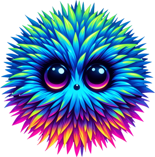 Round furry, cute alien ball with big eyes. vivid colours, looking at 45 degrees to the right.
Single Game Texture. In-Game asset. 2d. Blank background. High contrast. No shadows.
