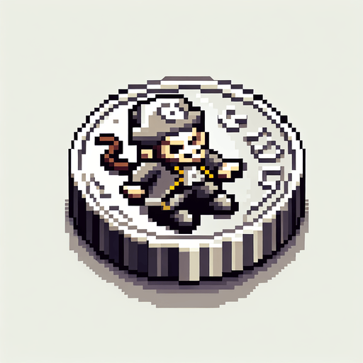 isometric silver coin with a pirate monkey face. pirate themed. pixelated. 8 bit. viewed from the top as if the coin is resting flat..
Single Game Texture. In-Game asset. 2d. Blank background. High contrast. No shadows.
