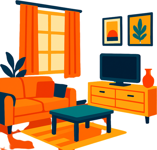 Fond d'écran appartement.
In-Game asset.  2d.  High contrast.  No shadows