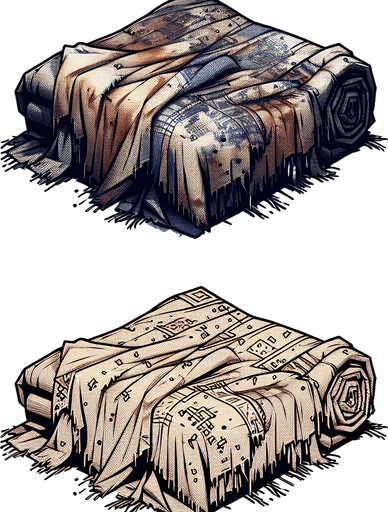 Dirty blanket.
Single Game Texture.  In-Game asset.  2d.  Blank background.  High contrast.  No shadows