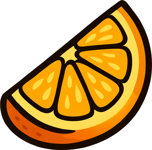 Trozo de naranja fruta.
In-Game asset.  2d.  High contrast.  No shadows