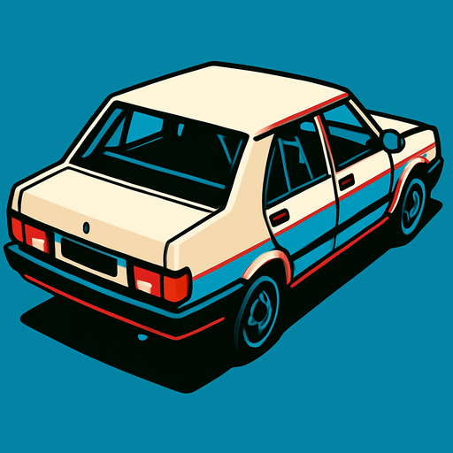 Tofaş Şahin. In-game asset. 2D. High contrast. No shadows. Rear three-quarter view from above, showing the right side and back of the car.