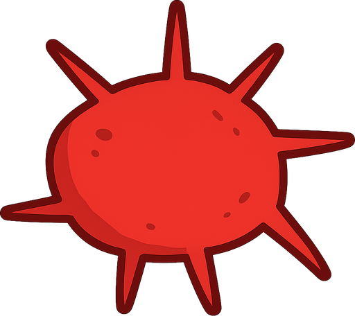 Kinda a spike ball very red. No background. Transparent background. Blank background. No shadows. 2d. In-Game asset. flat