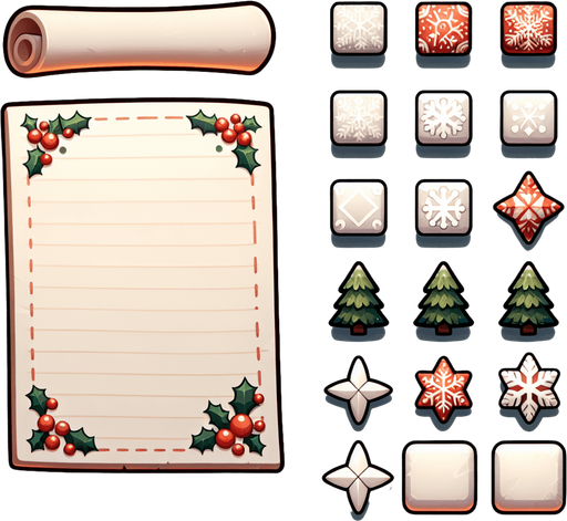 a simple elf christmas blank paper..
Single Game Texture. In-Game asset. 2d. Blank background. High contrast. No shadows.
