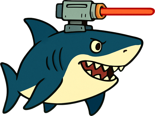 Shark with lasergun on his head, sideview, ghibli style.
In-Game asset.  2d.  High contrast.  No shadows