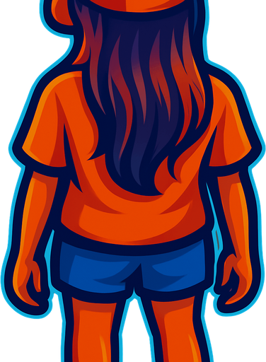 A young woman with long hair and shorts.