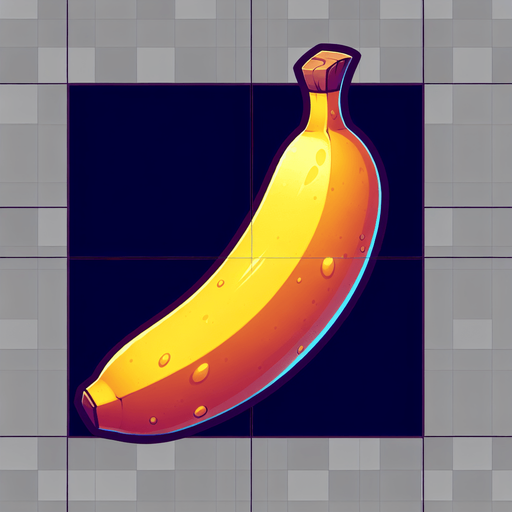 banana.
Single Game Texture.  In-Game asset.  2d.  Blank background.  High contrast.  No shadows