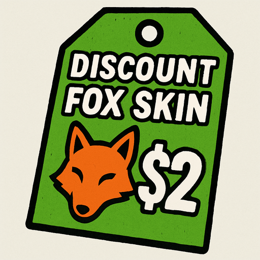 green price tag that says discount fox skin $2
In-Game asset.  2d.  High contrast.  No shadows
