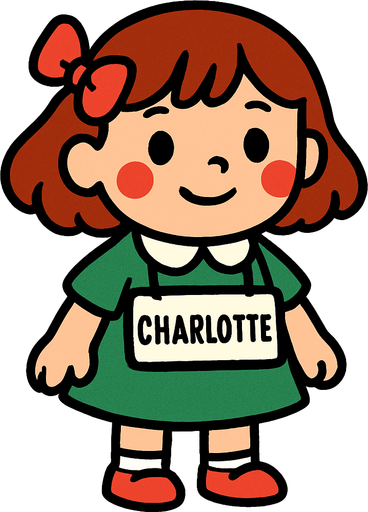 Petite fille nommée charlotte.
In-Game asset.  2d.  High contrast.  No shadows