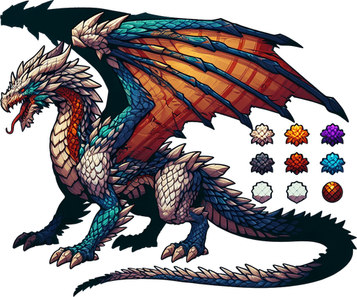 Dragons.
Single Game Texture. In-Game asset. 2d. Blank background. High contrast. No shadows.