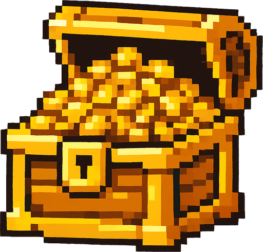 2d pixel bir altından hazine kutusu.
In-Game asset.  2d.  High contrast.  No shadows