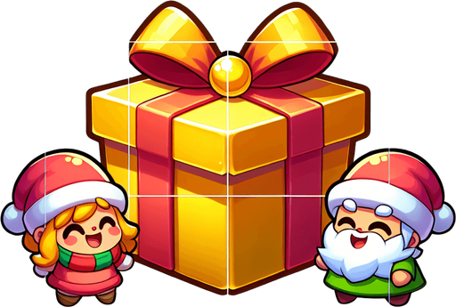 super christmas present, golden, cartoon Single Game Texture. In-Game asset. 2d. Blank background. High contrast. No shadows.